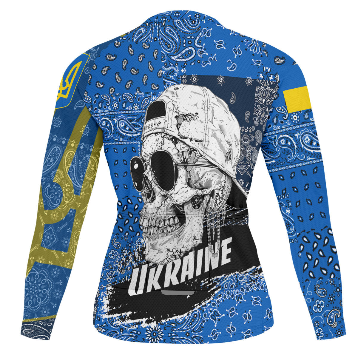 Ukraine Raglan Men Cycling Jersey Long Sleeve Paisley Flag And Skull Style 2