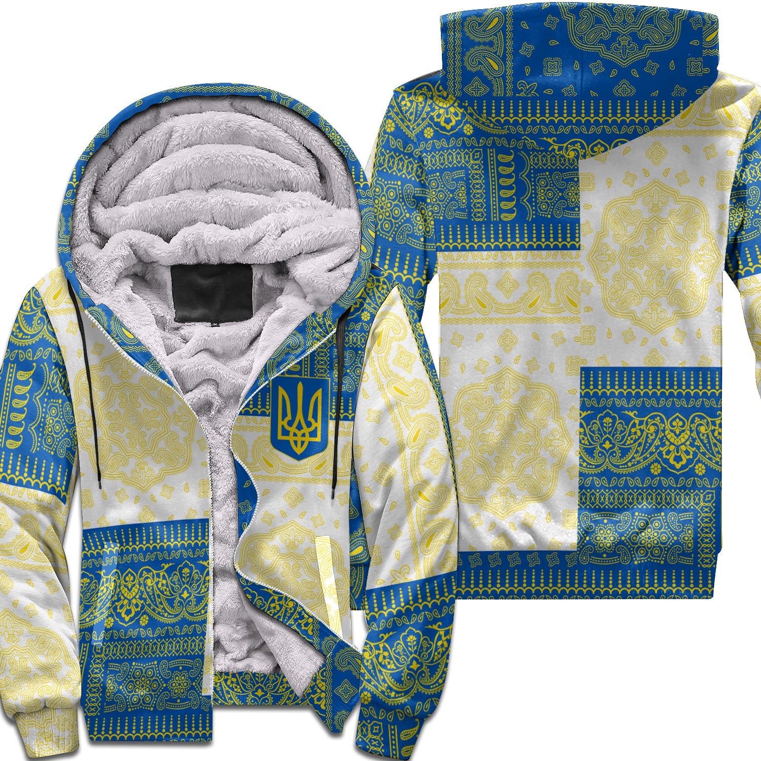 Ukraine Sherpa Hoodie Flag And Paisley Basic Style 1