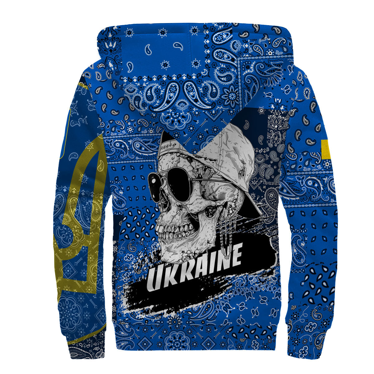 Ukraine Sherpa Hoodie Paisley Flag And Skull Style 2