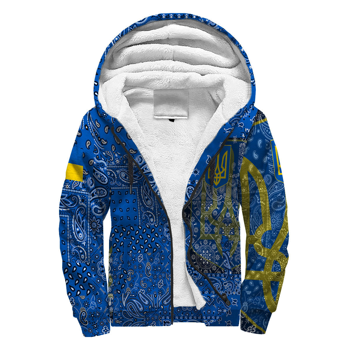 Ukraine Sherpa Hoodie Paisley Flag And Skull Style 3