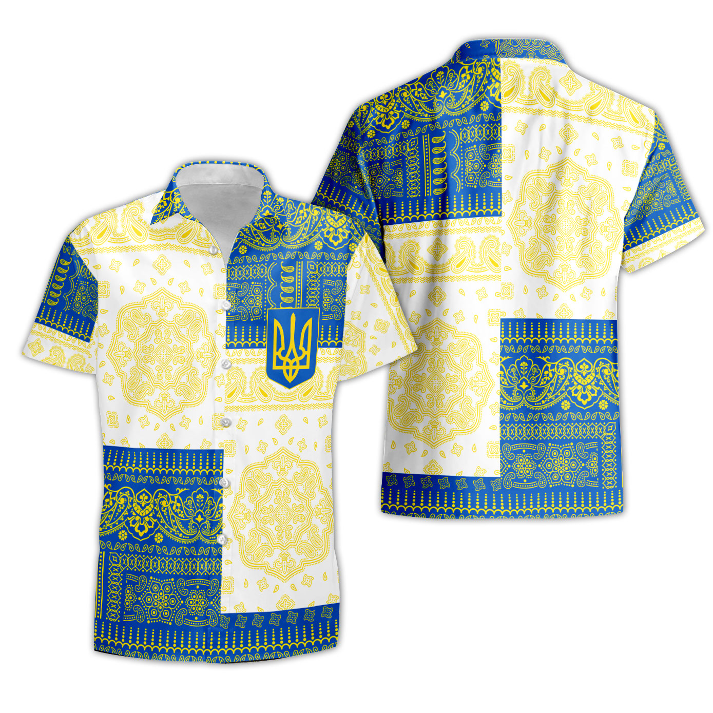 Ukraine Short Sleeve Shirt Flag And Paisley Basic Style 1