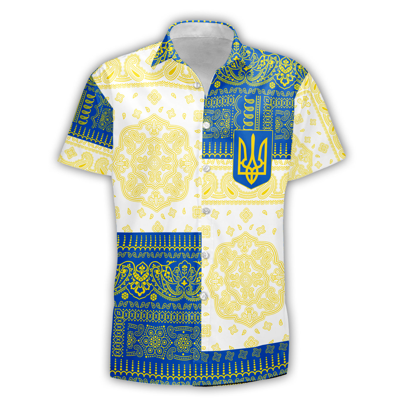 Ukraine Short Sleeve Shirt Flag And Paisley Basic Style 2