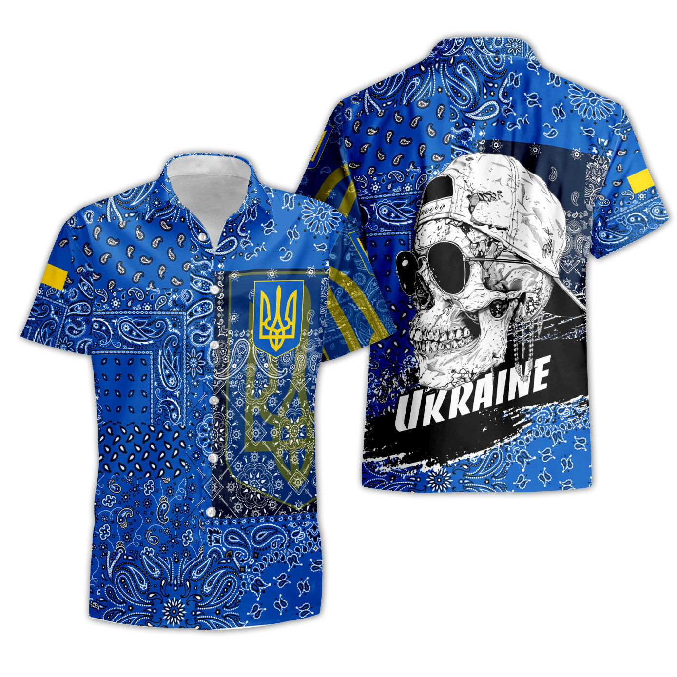 Ukraine Short Sleeve Shirt Paisley Flag And Skull Style 3