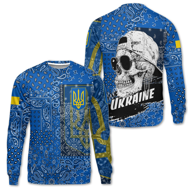 Ukraine Sweatshirt Paisley Flag And Skull Style 1