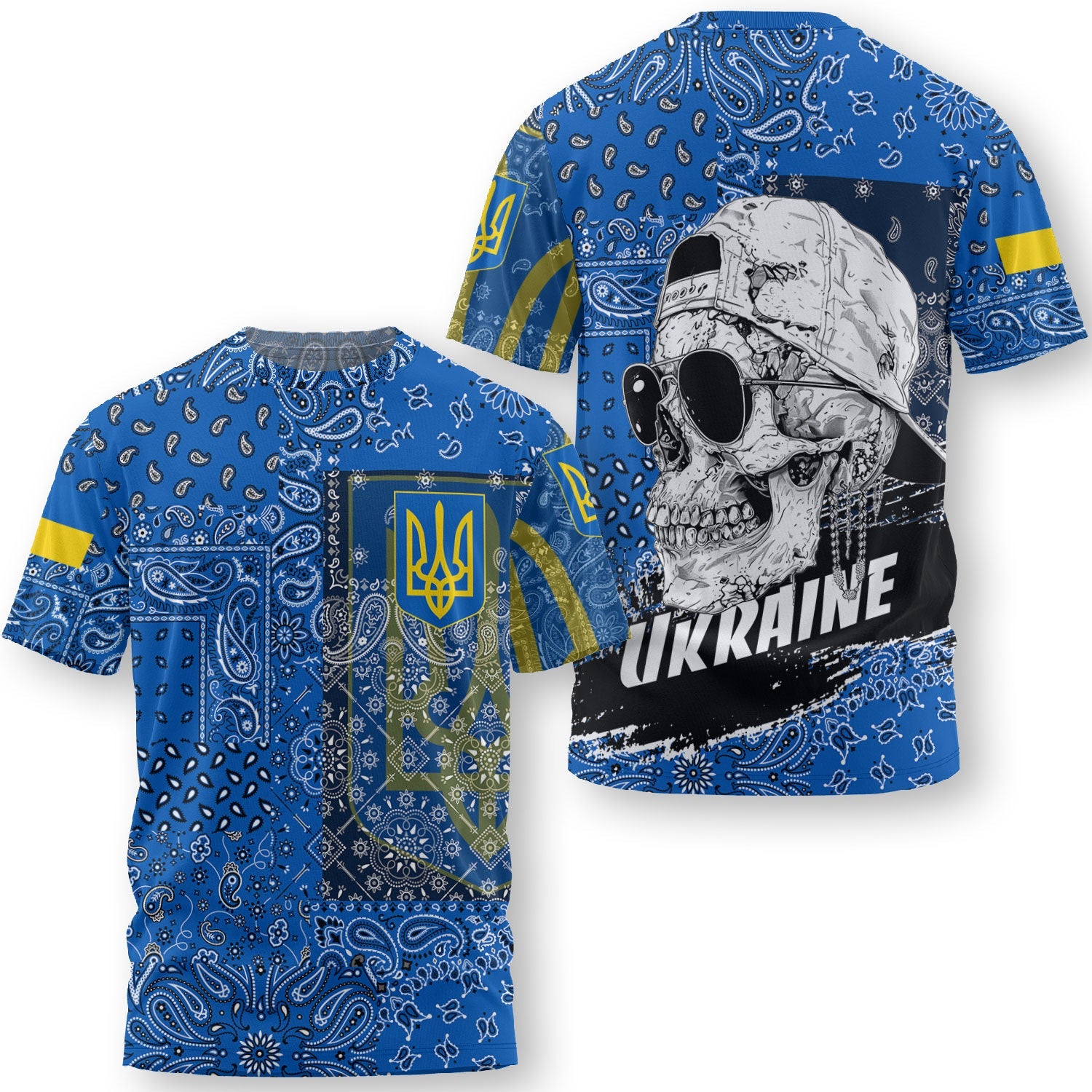 Ukraine T Shirt Paisley Flag And Skull Style 3