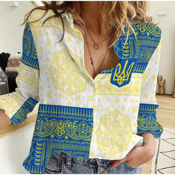 Ukraine Women Casual Shirt Flag And Paisley Basic Style 1