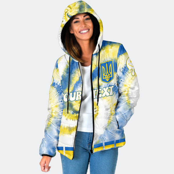 Ukraine Women Hooded Padded Jacket Custom Tie Dye Style 1