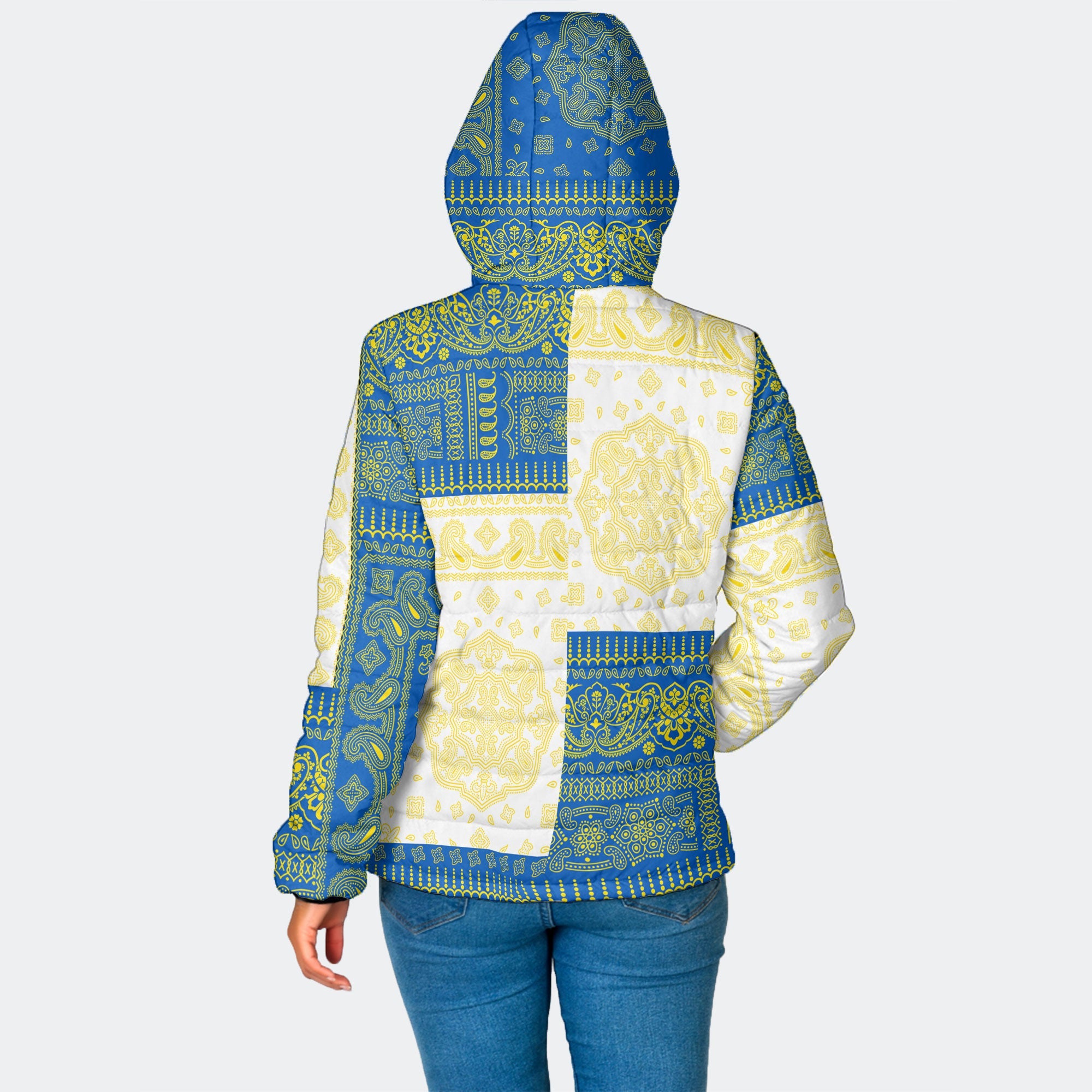 Ukraine Women Hooded Padded Jacket Flag And Paisley Basic Style 2