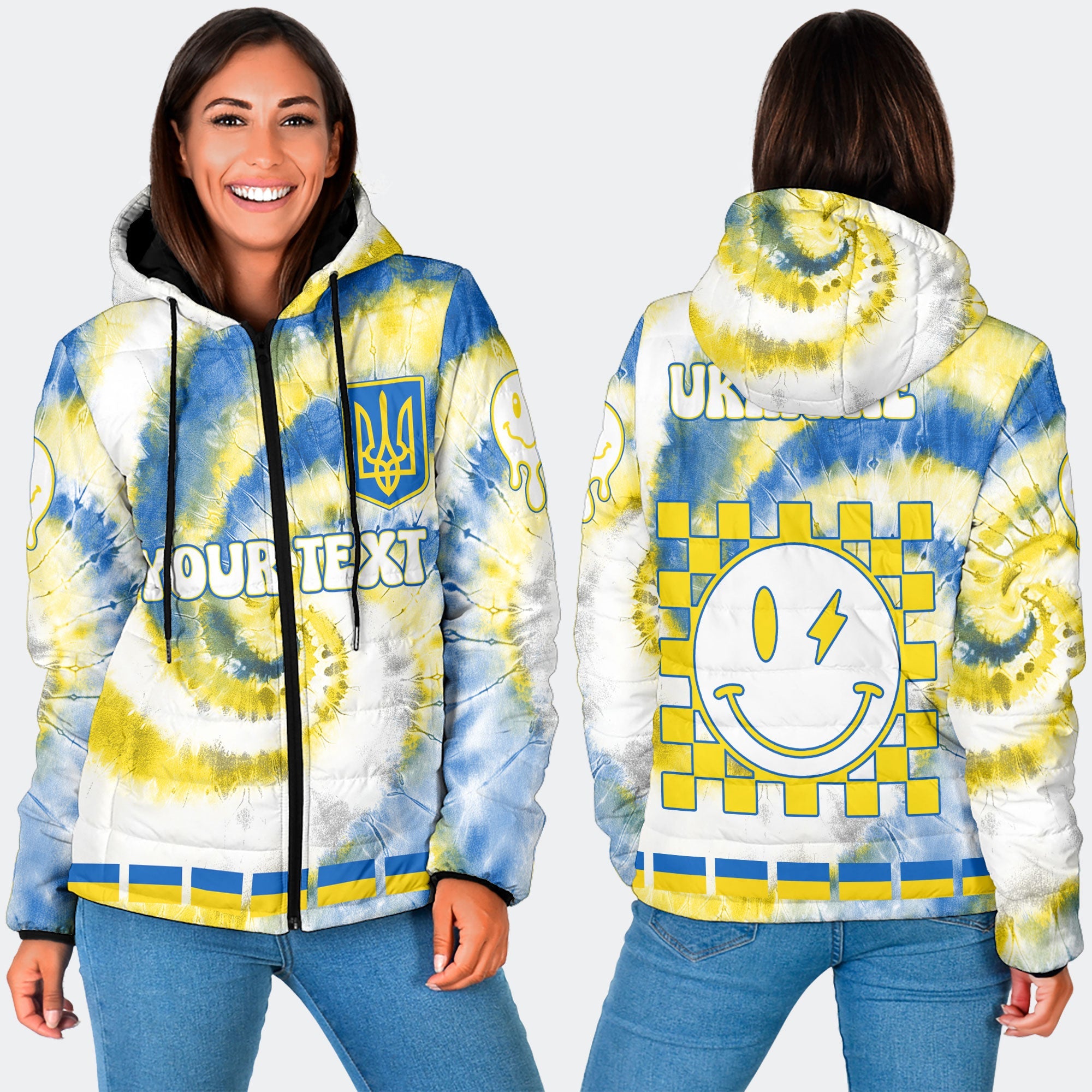 Ukraine Women Hooded Padded Jacket Custom Tie Dye Style 3