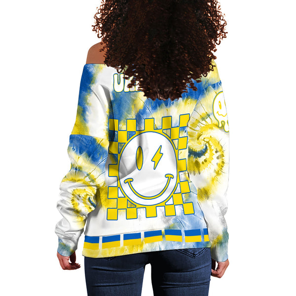 Ukraine Women Off Shoulder Sweatshirt Custom Tie Dye Style 1