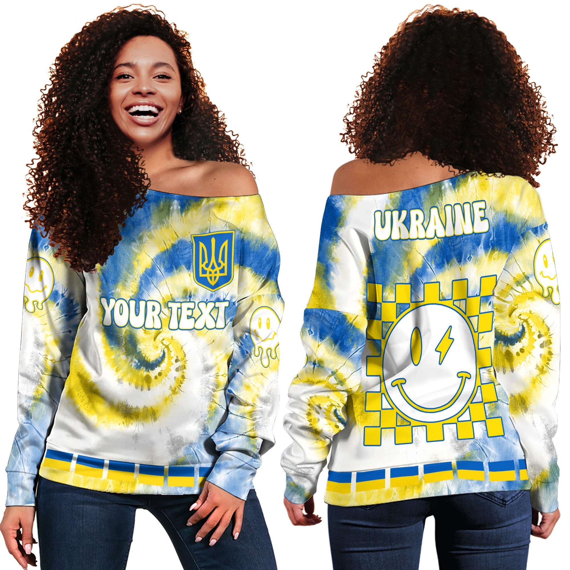 Ukraine Women Off Shoulder Sweatshirt Custom Tie Dye Style 2