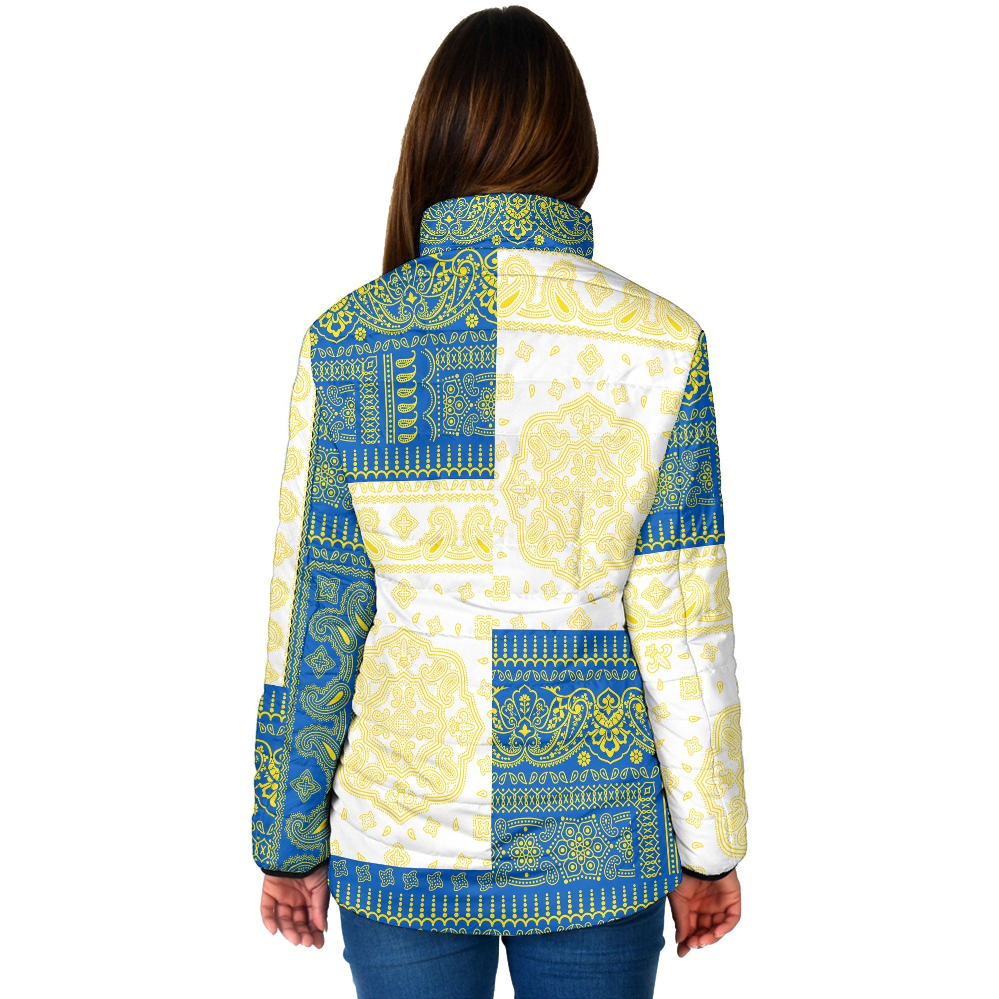 Ukraine Women Padded Jacket Flag And Paisley Basic Style 2