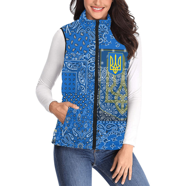 Ukraine Women Padded Jacket Vest Paisley Flag And Skull Style 1