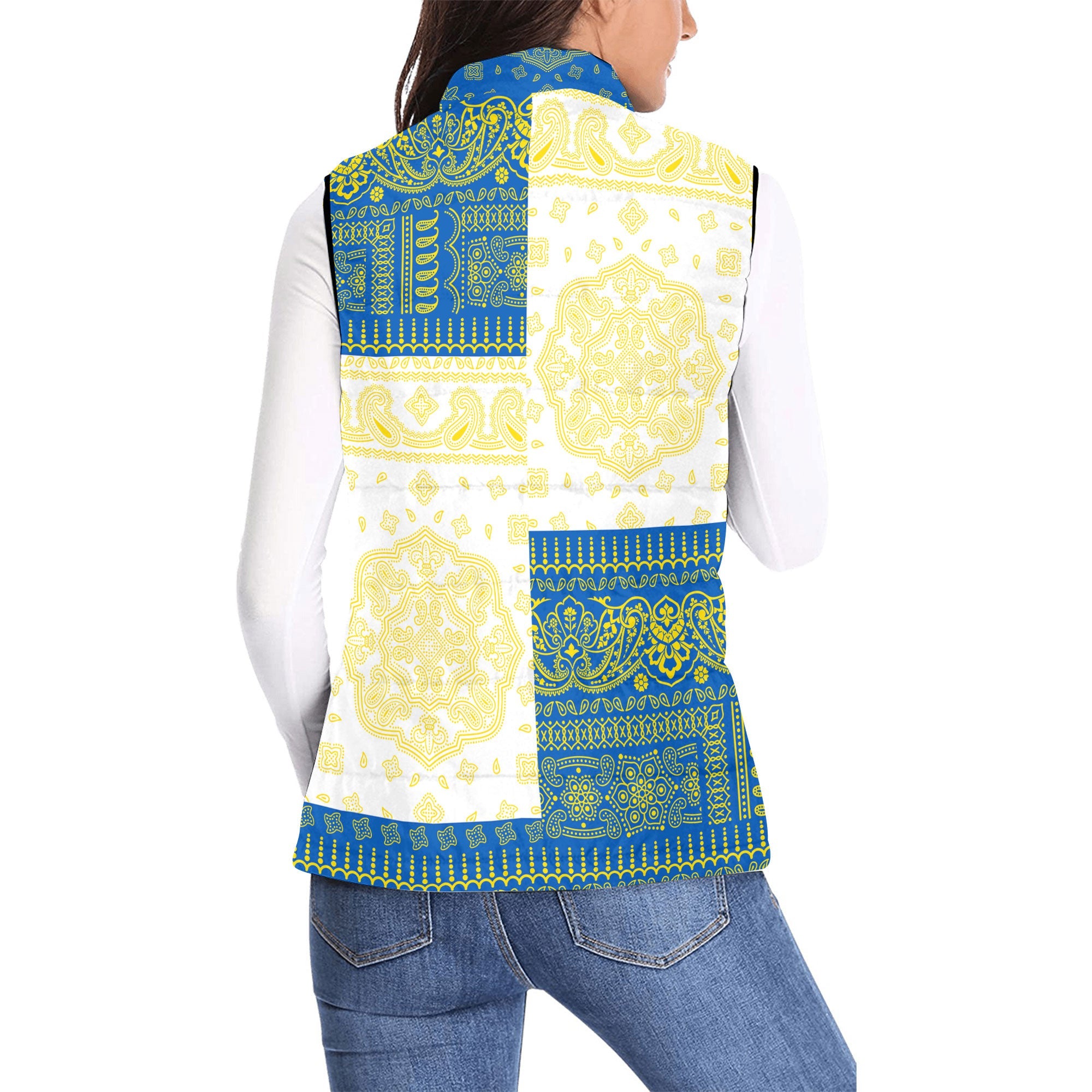 Ukraine Women Padded Jacket Vest Flag And Paisley Basic Style 2