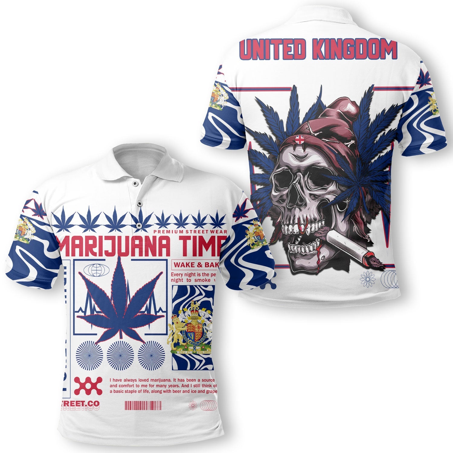 United Kingdom Polo Shirt Flag & Coat Of Arms Marijuanas Style