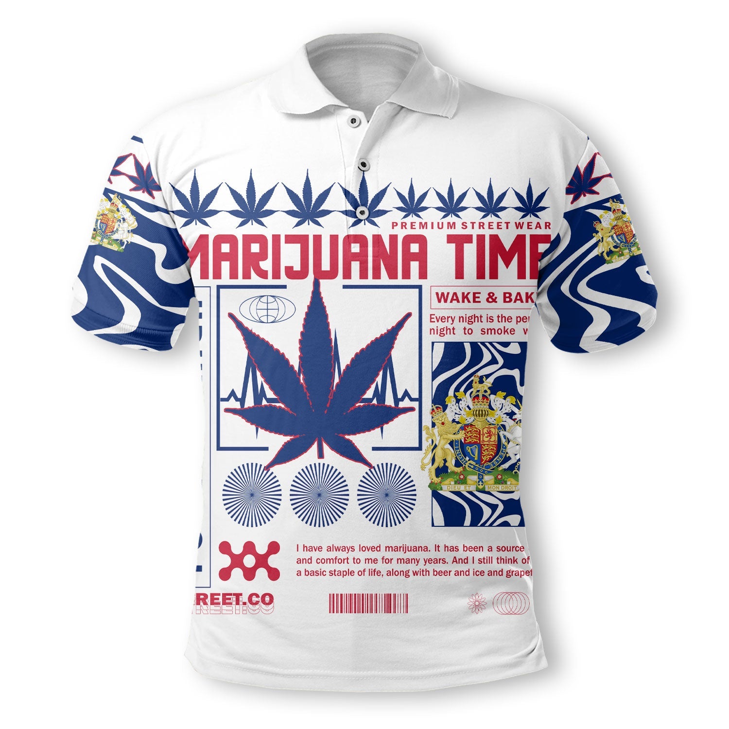 United Kingdom Polo Shirt Flag & Coat Of Arms Marijuanas Style