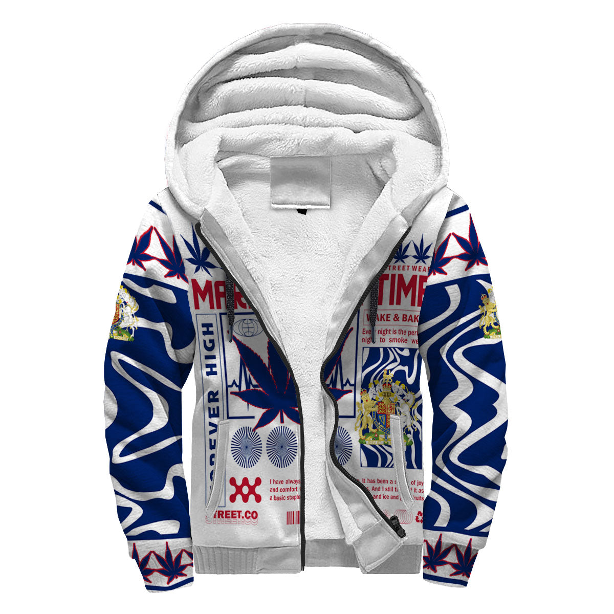 United Kingdom Sherpa Hoodie Flag & Coat Of Arms Marijuanas Style