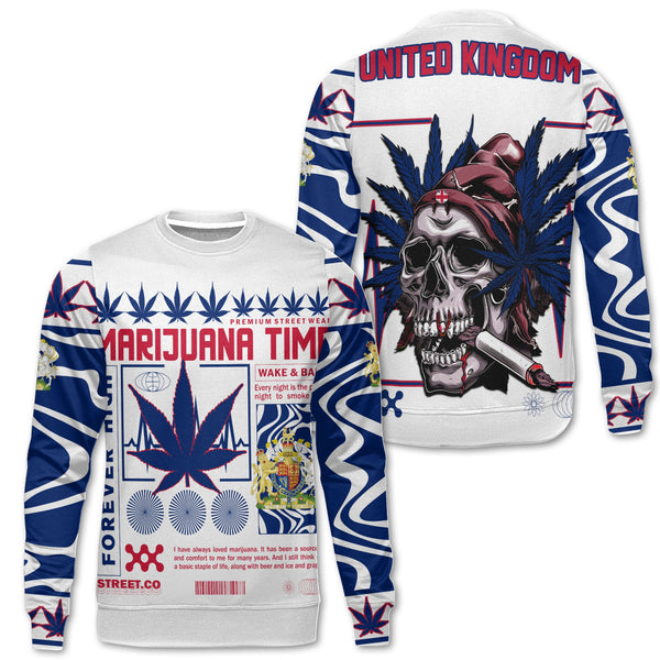 United Kingdom Sweatshirt Flag & Coat Of Arms Marijuanas Style