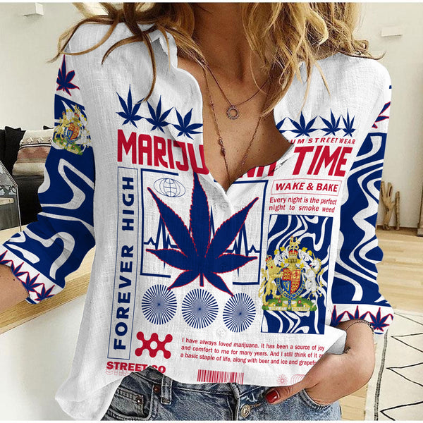 United Kingdom Women Casual Shirt Flag & Coat Of Arms Marijuanas Style