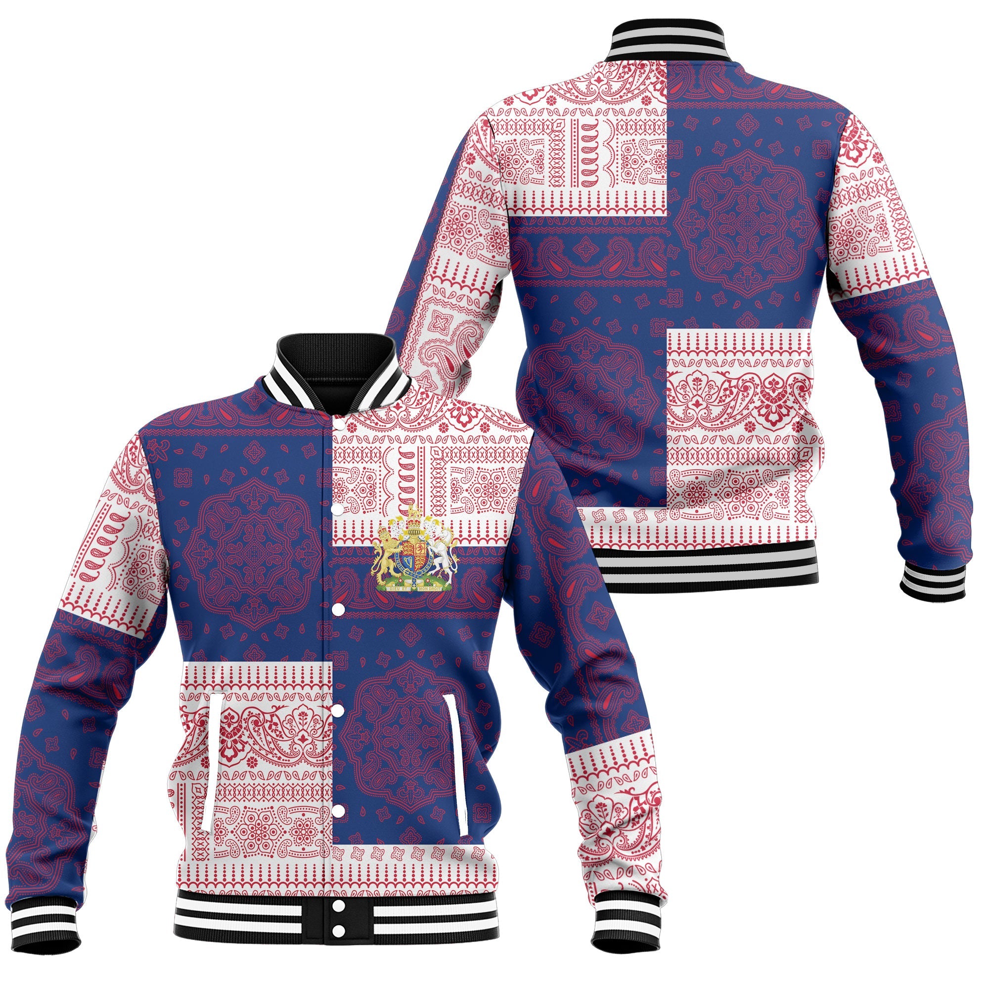 United Kingdom Baseball Jacket Flag And Paisley Basic Style 1