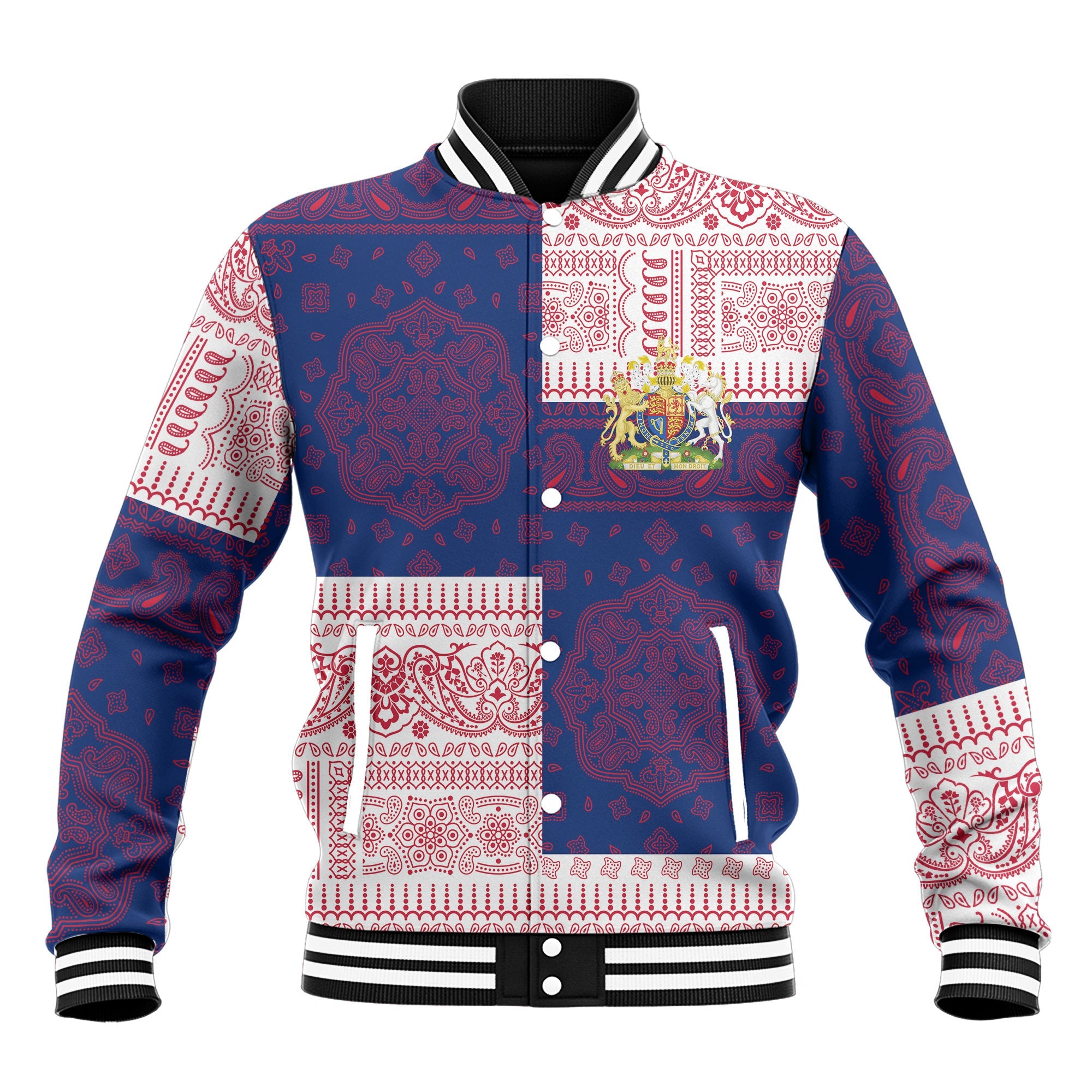 United Kingdom Baseball Jacket Flag And Paisley Basic Style 2