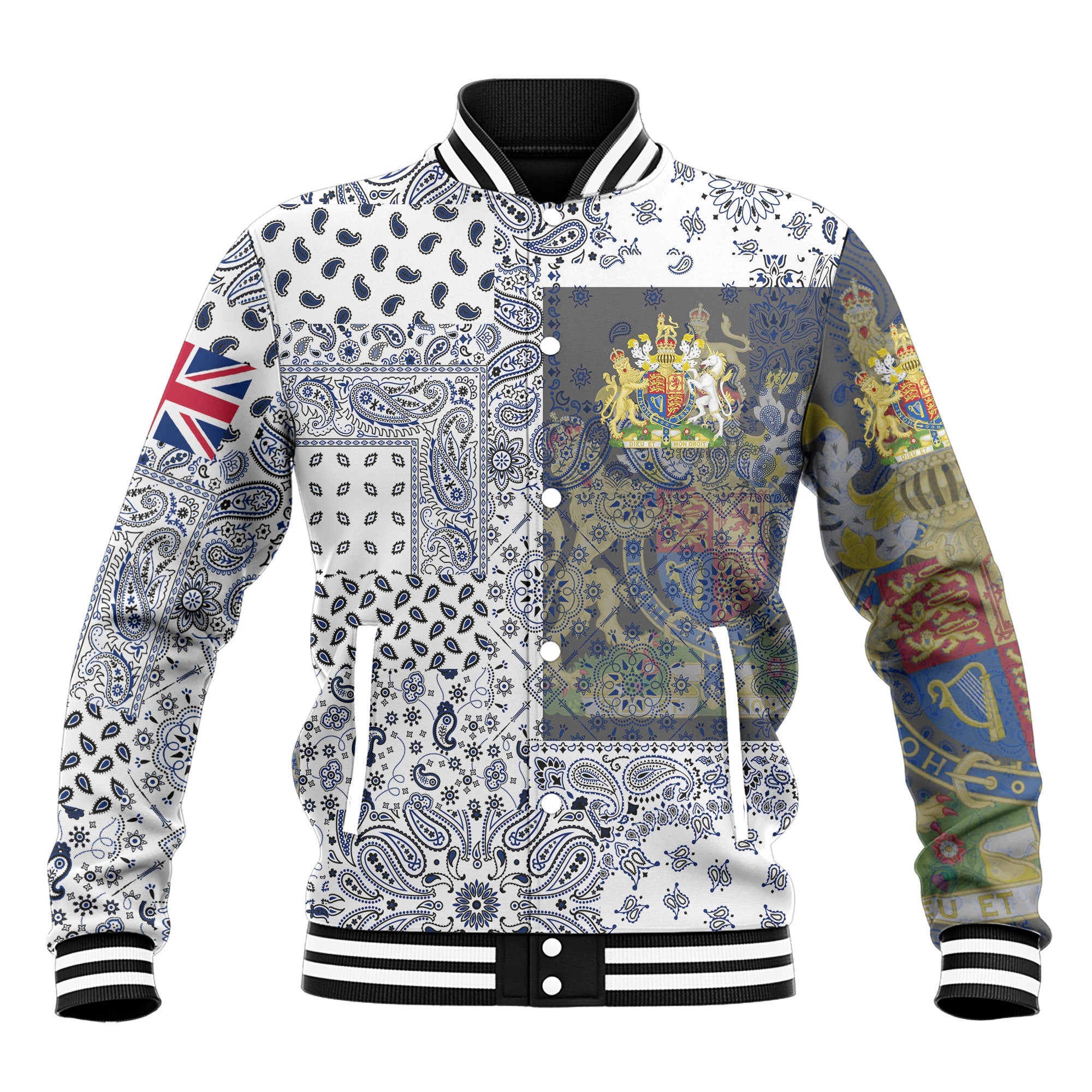 United Kingdom Baseball Jacket Paisley Flag And Skull Style 2