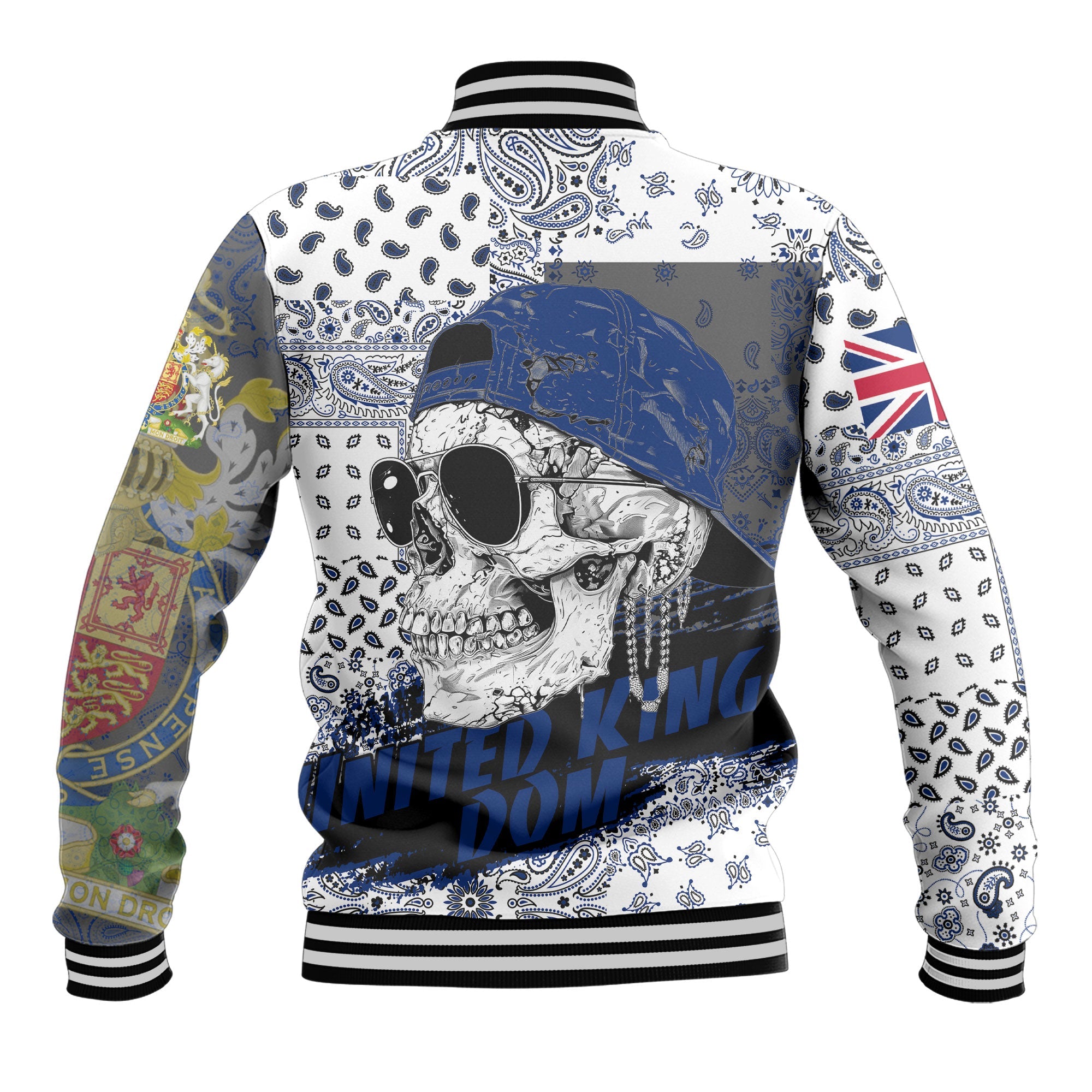 United Kingdom Baseball Jacket Paisley Flag And Skull Style 3