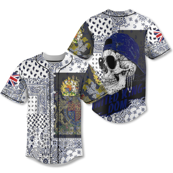 United Kingdom Baseball Jersey Paisley Flag And Skull Style 1