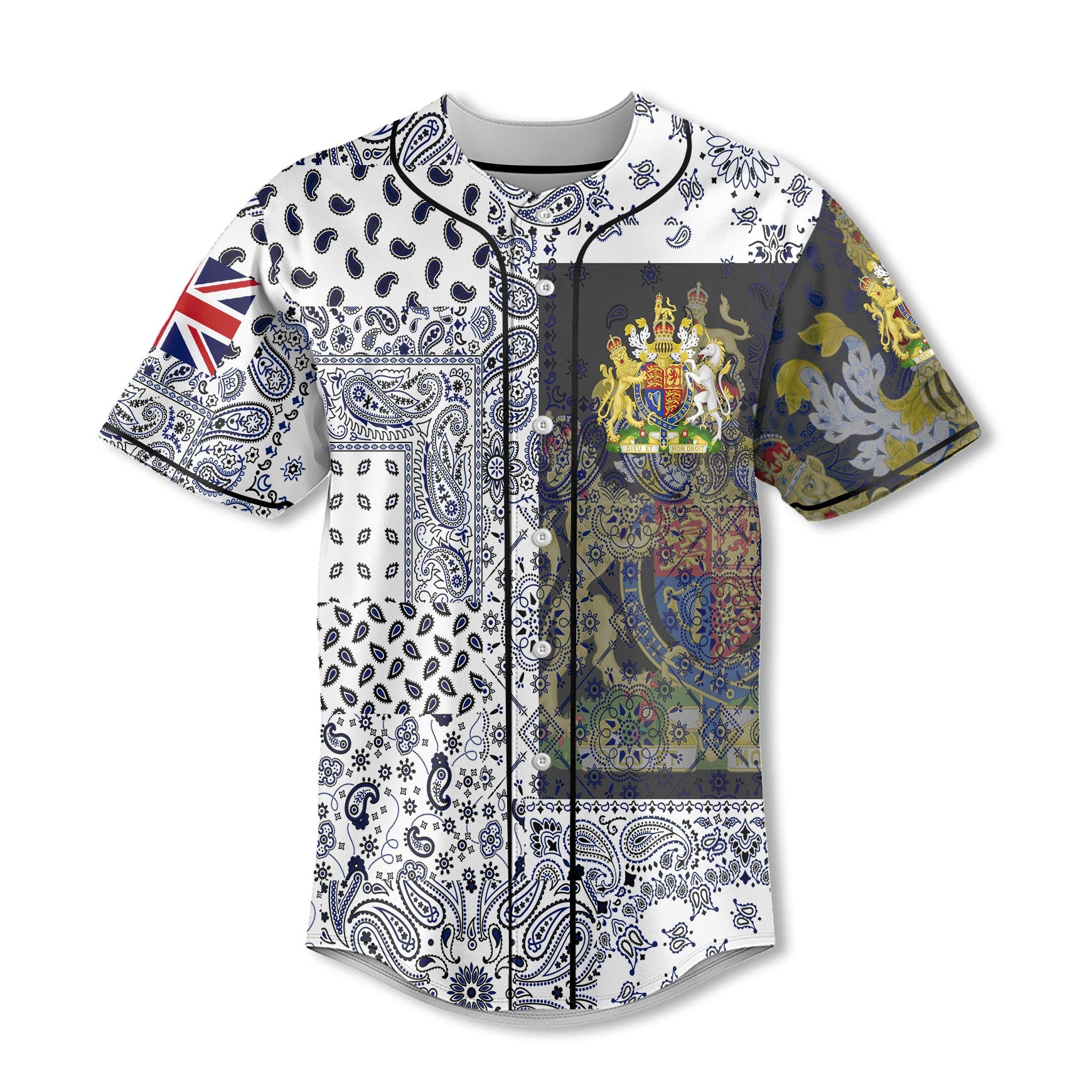 United Kingdom Baseball Jersey Paisley Flag And Skull Style 2