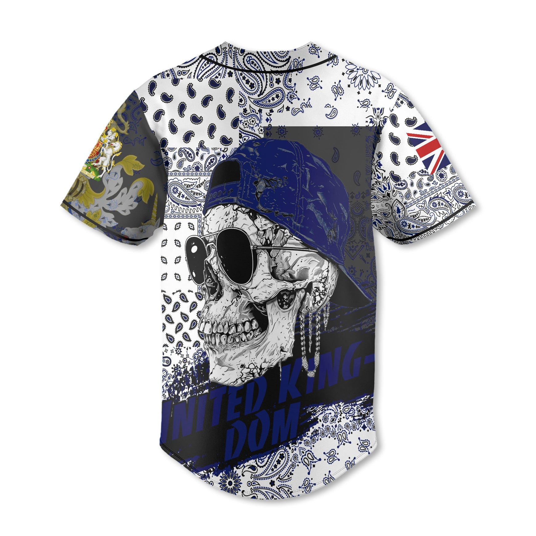 United Kingdom Baseball Jersey Paisley Flag And Skull Style 3