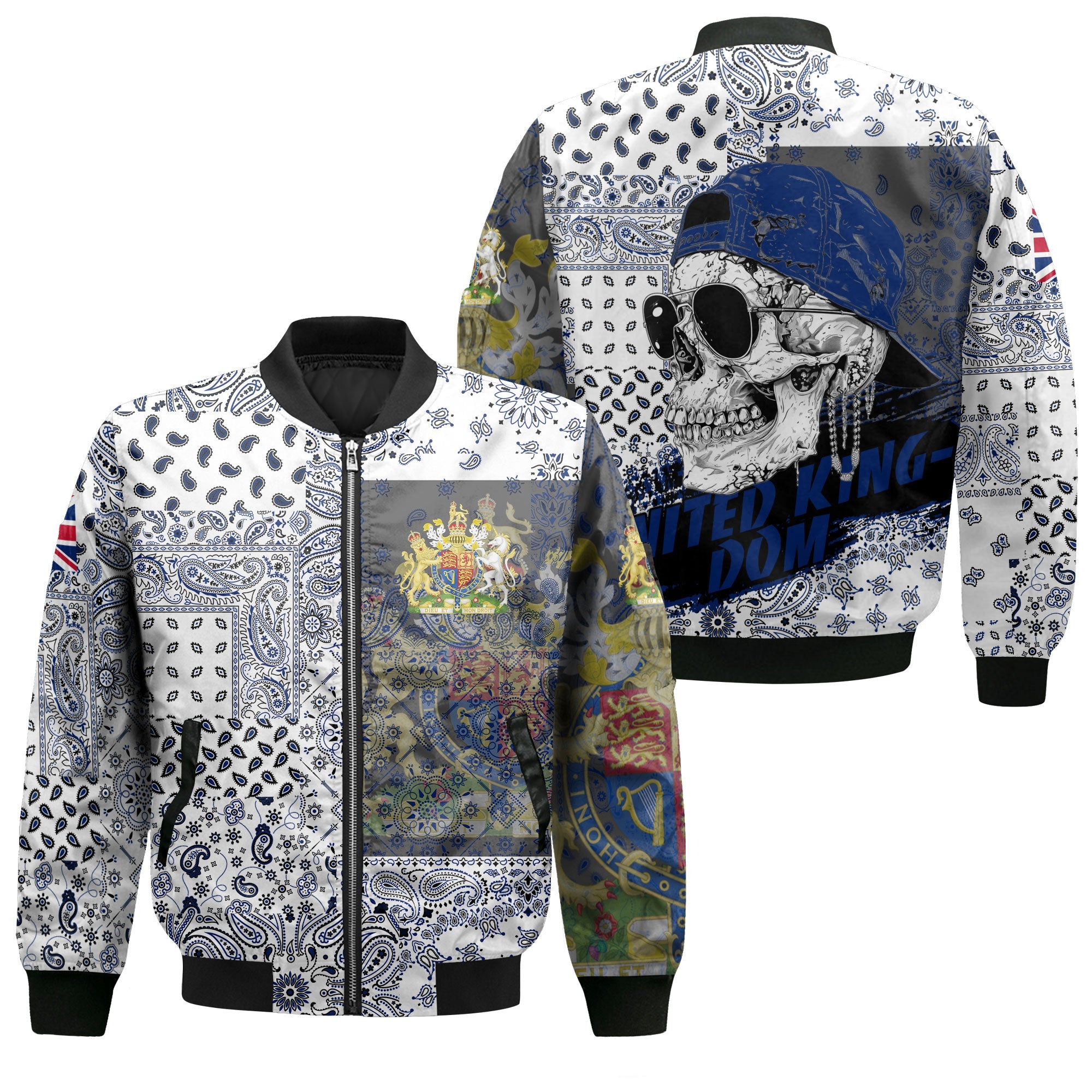 United Kingdom Bomber Jacket Paisley Flag And Skull Style 1