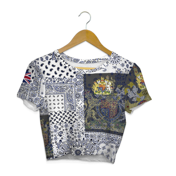 United Kingdom Croptop T Shirt Paisley Flag And Skull Style 1