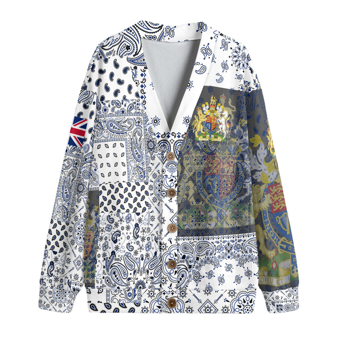 United Kingdom Fleece Cardigan Paisley Flag And Skull Style 1