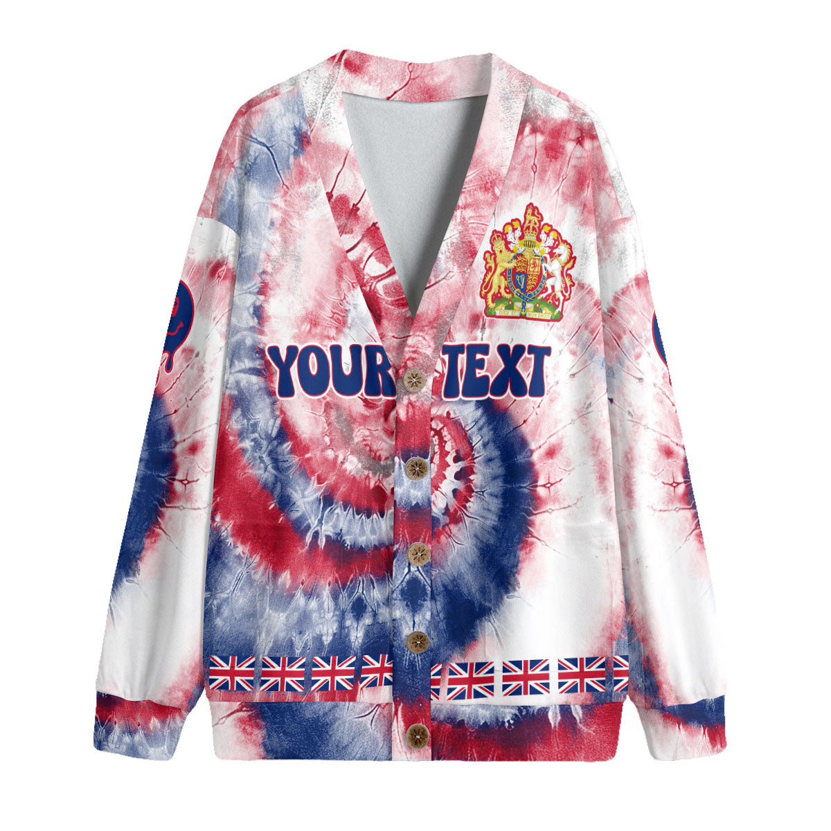 United Kingdom Fleece Cardigan Custom Tie Dye Style 4