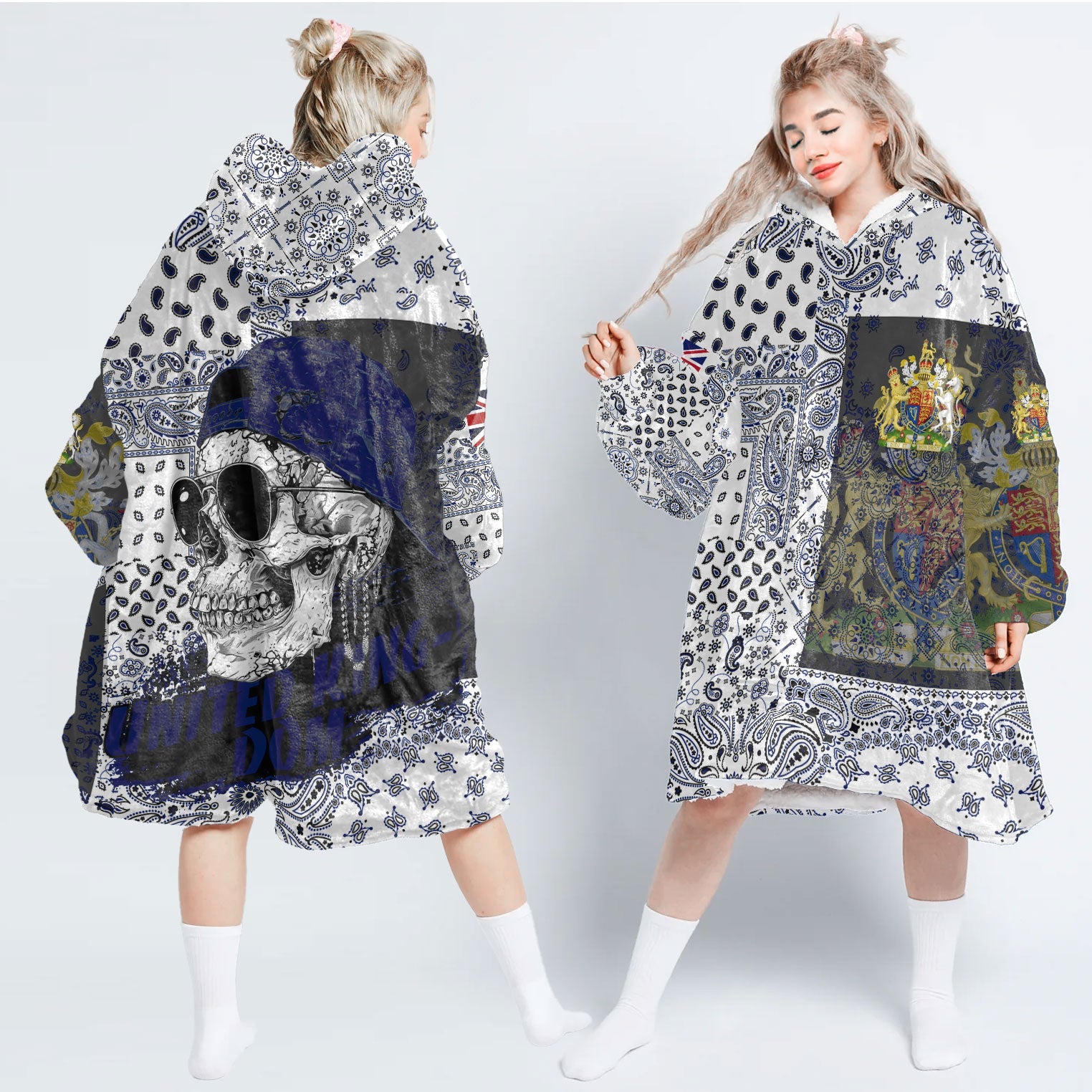 United Kingdom Hoodie Blanket Paisley Flag And Skull Style 1