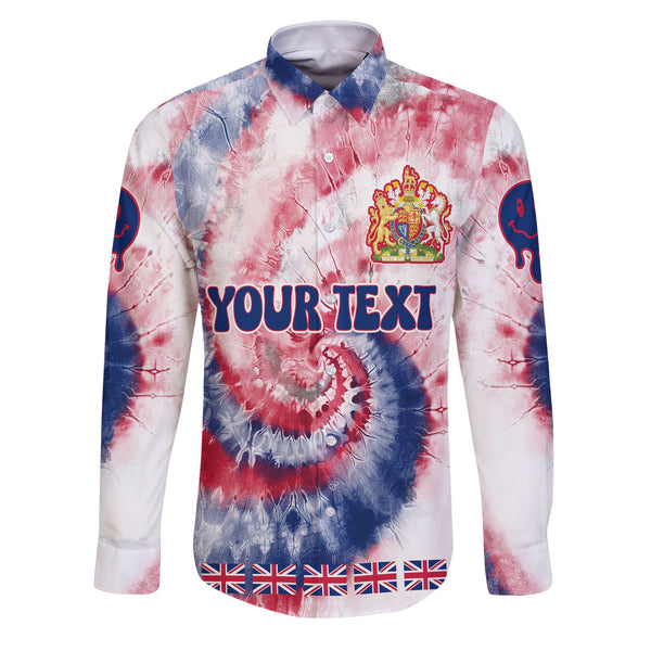 United Kingdom Long Sleeve Button Shirt Custom Tie Dye Style 1