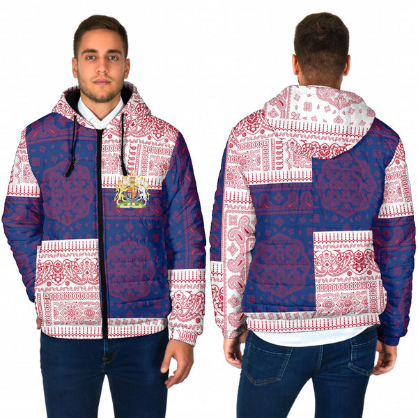 United Kingdom Men Hooded Padded Jacket Flag And Paisley Basic Style 1