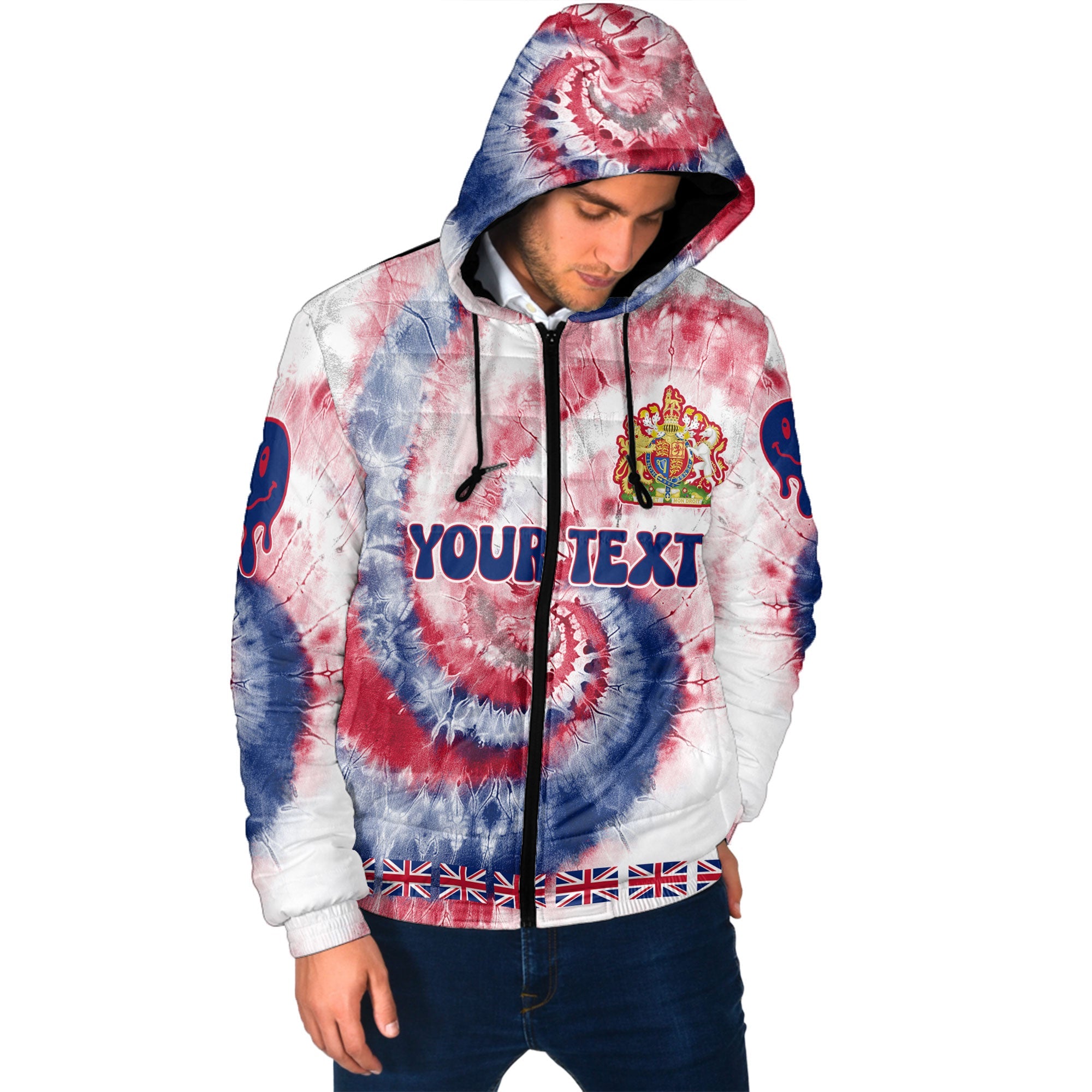 United Kingdom Men Hooded Padded Jacket Custom Tie Dye Style 2