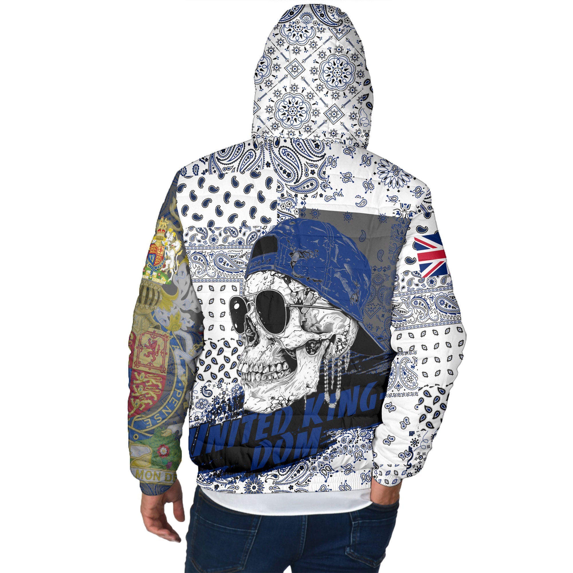 United Kingdom Men Hooded Padded Jacket Paisley Flag And Skull Style 3