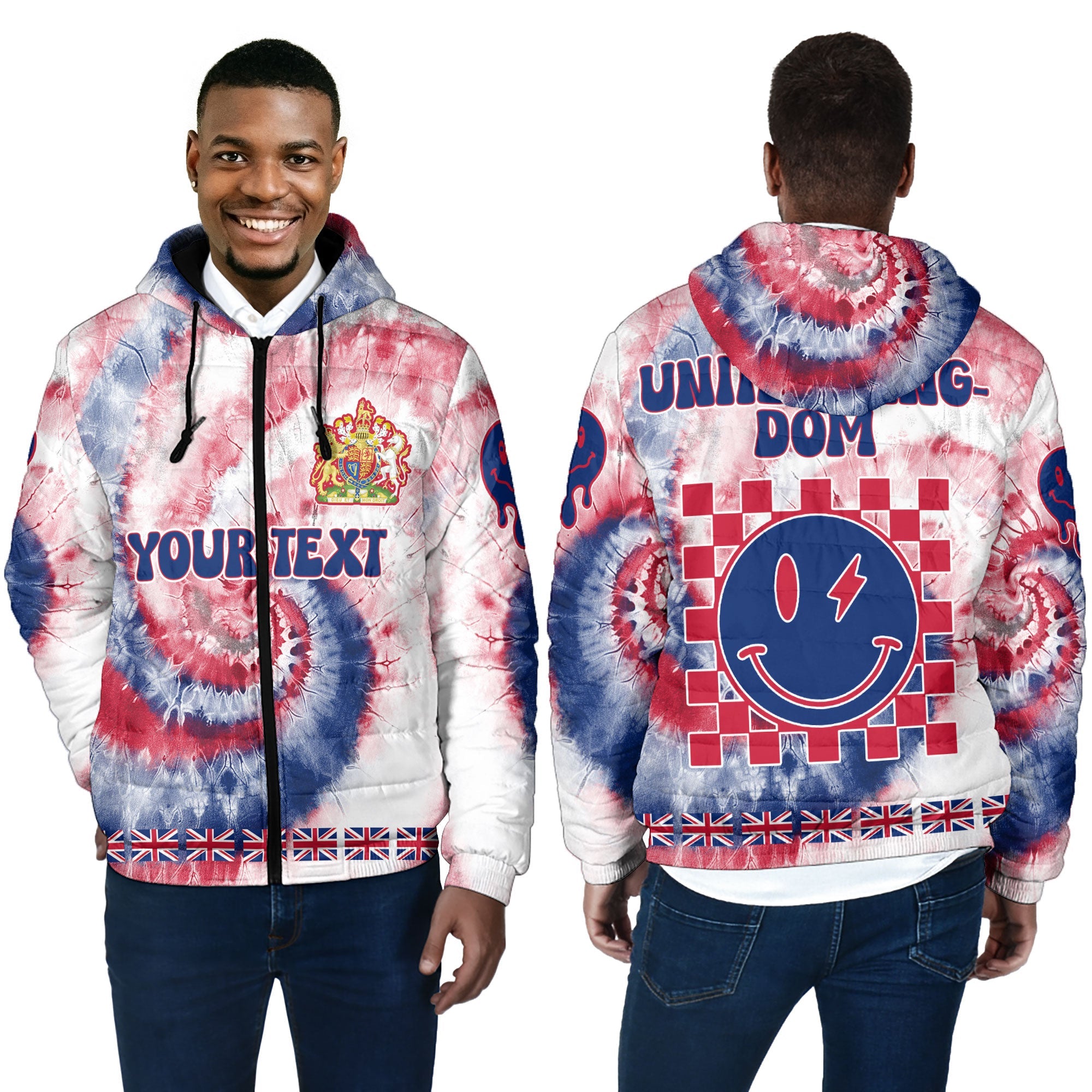 United Kingdom Men Hooded Padded Jacket Custom Tie Dye Style 4