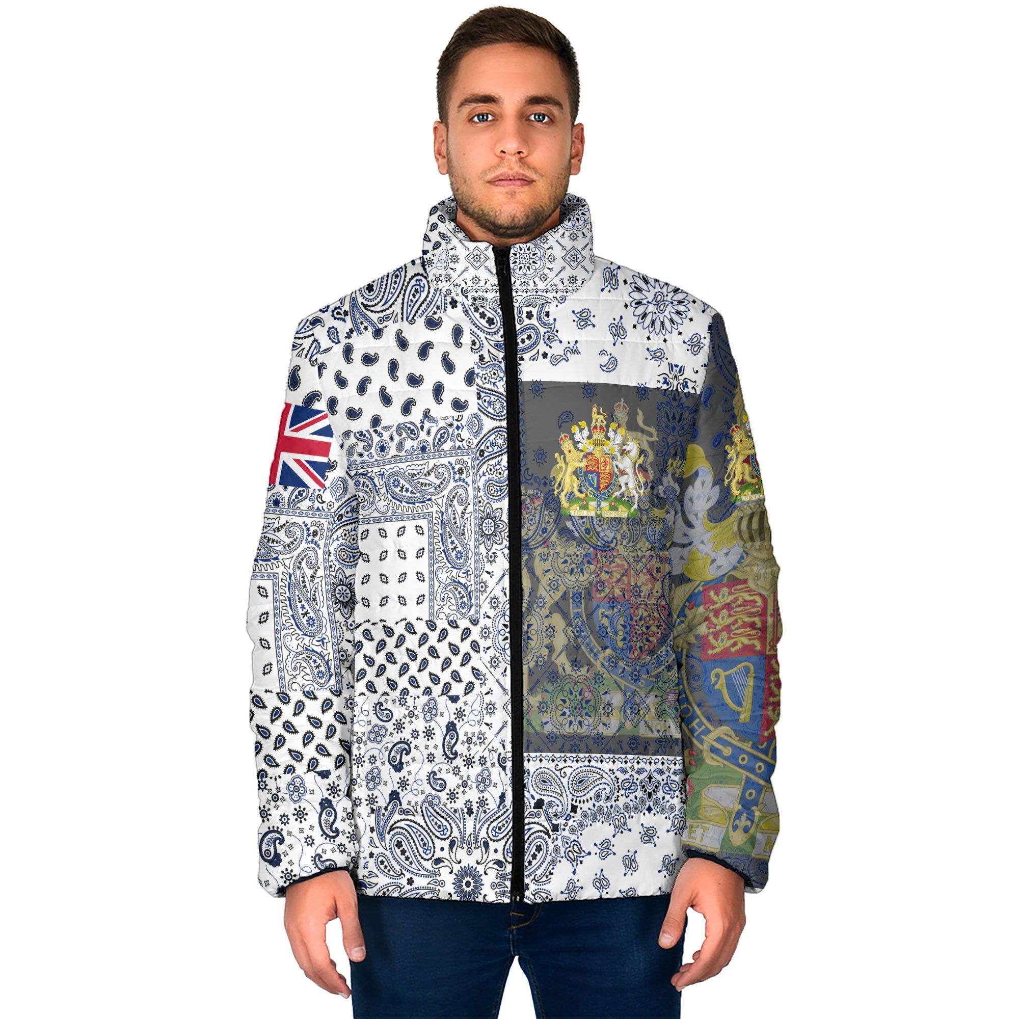 United Kingdom Men Padded Jacket Paisley Flag And Skull Style 1