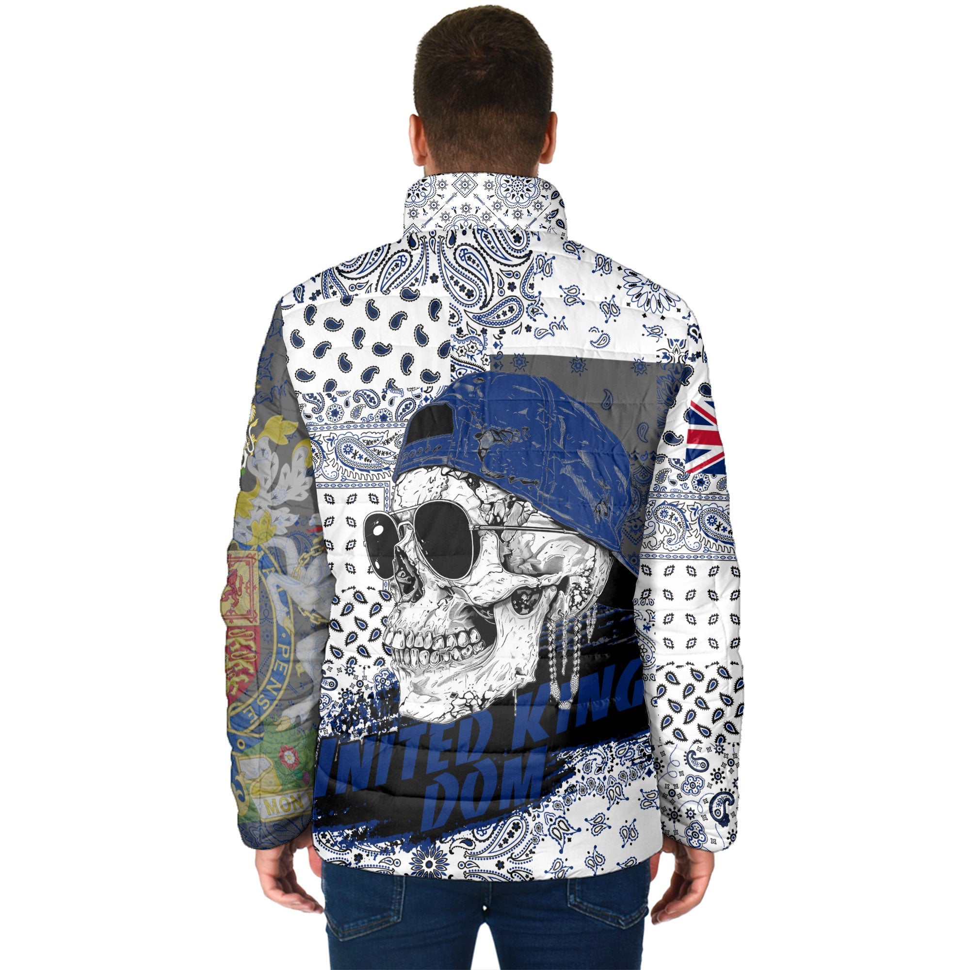 United Kingdom Men Padded Jacket Paisley Flag And Skull Style 2