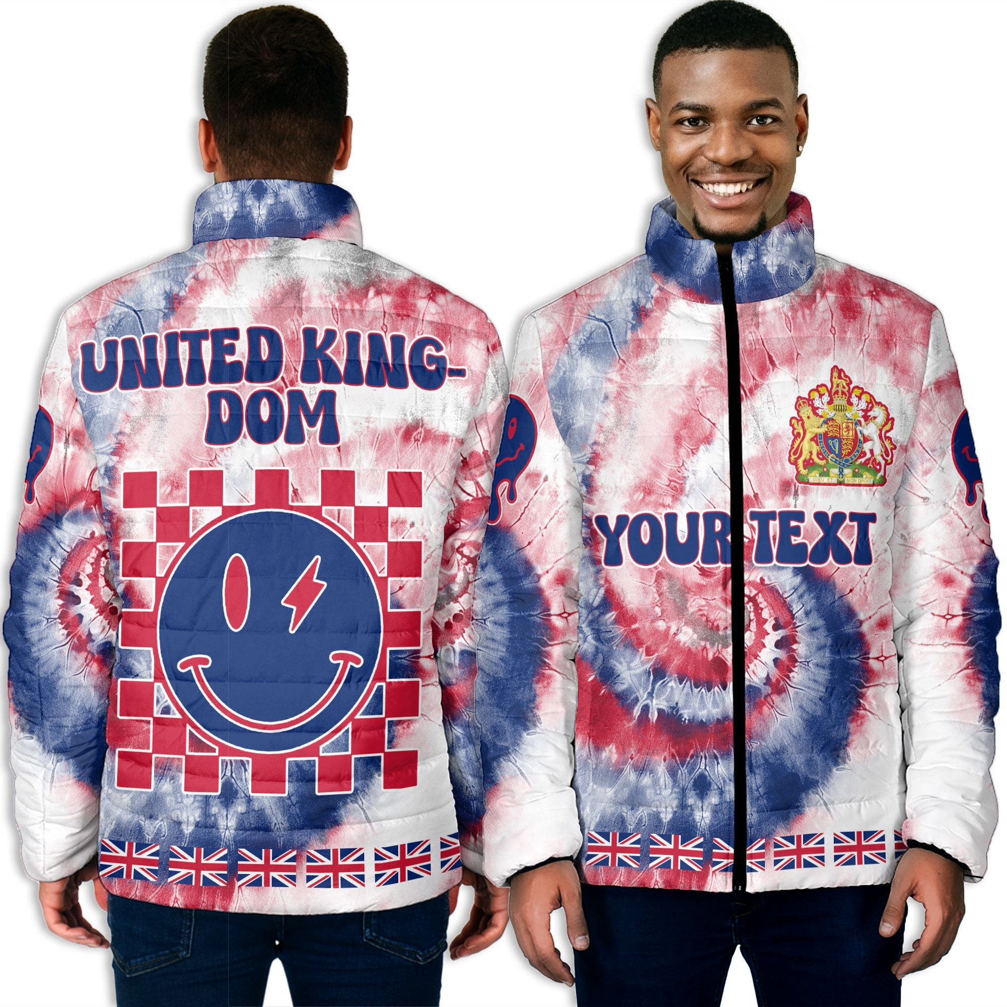 United Kingdom Men Padded Jacket Custom Tie Dye Style 3