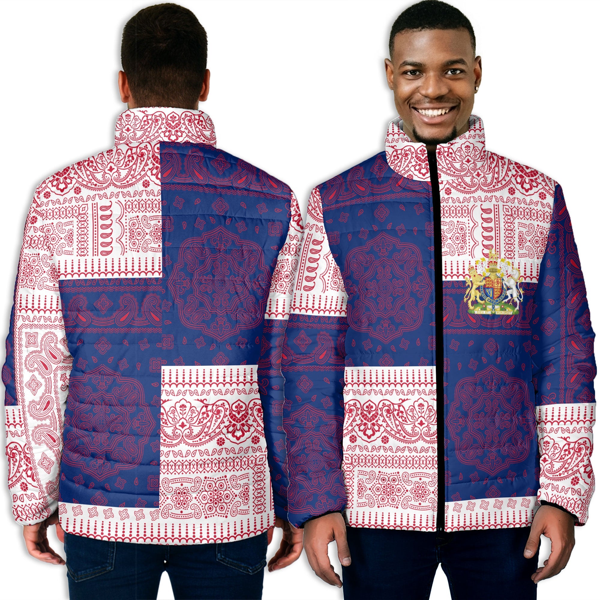 United Kingdom Men Padded Jacket Flag And Paisley Basic Style 3