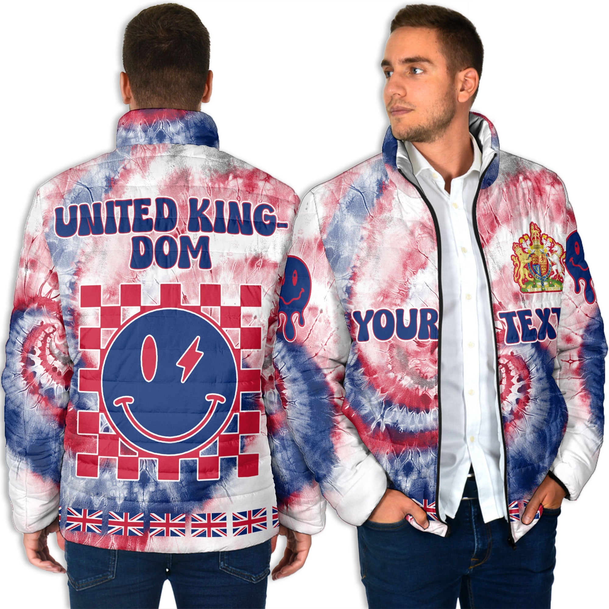 United Kingdom Men Padded Jacket Custom Tie Dye Style 4