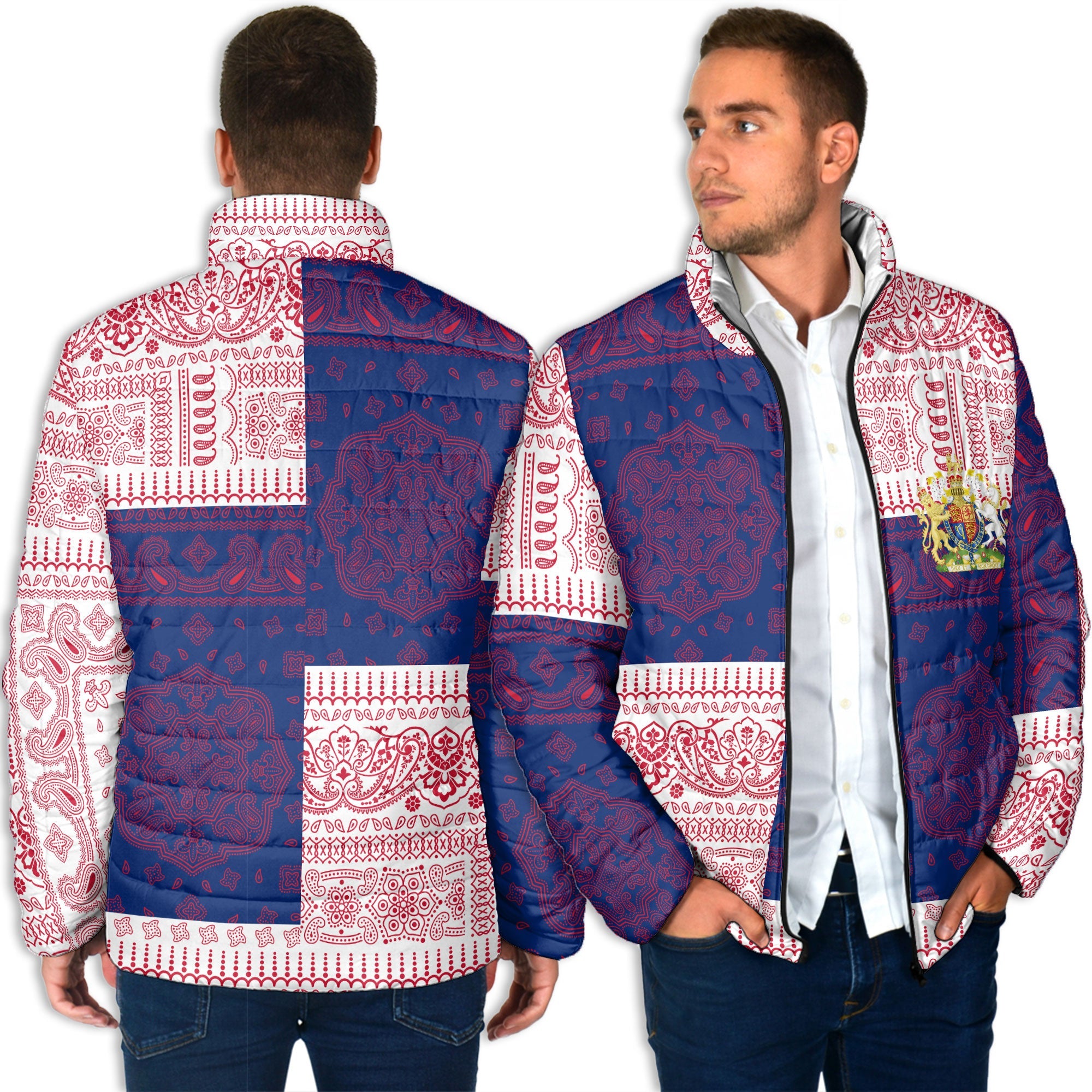 United Kingdom Men Padded Jacket Flag And Paisley Basic Style 4