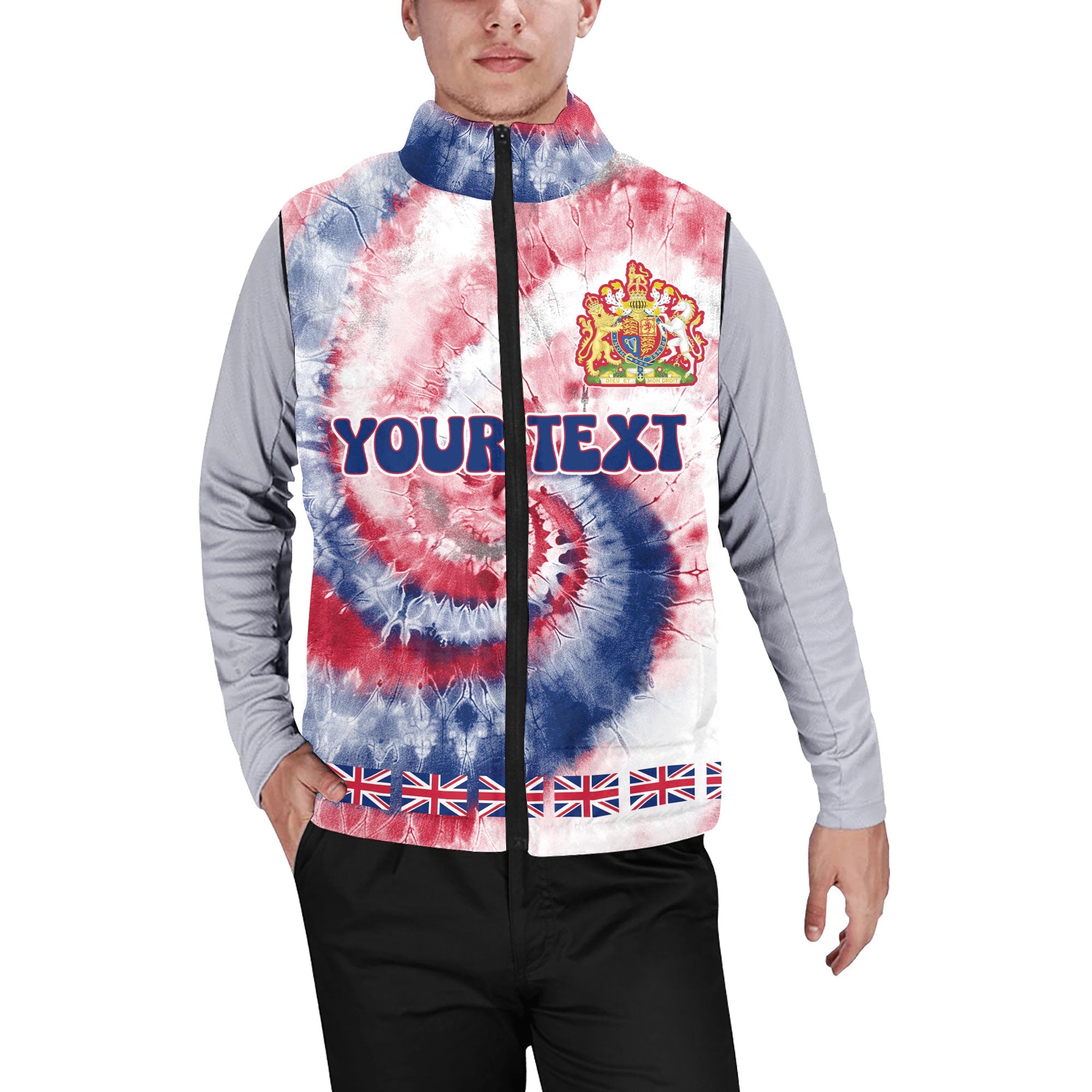 United Kingdom Men Padded Jacket Vest Custom Tie Dye Style 1