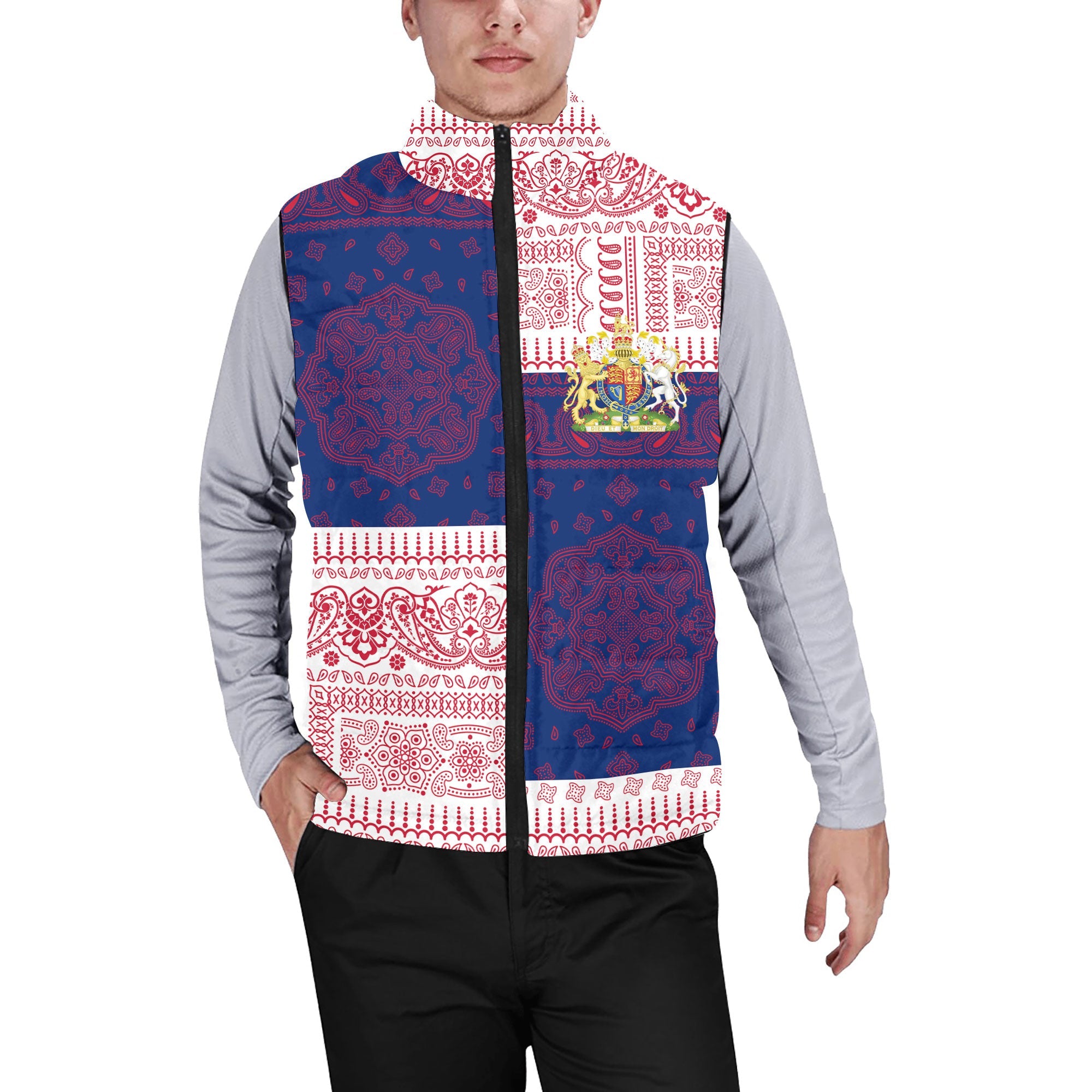 United Kingdom Men Padded Jacket Vest Flag And Paisley Basic Style 1