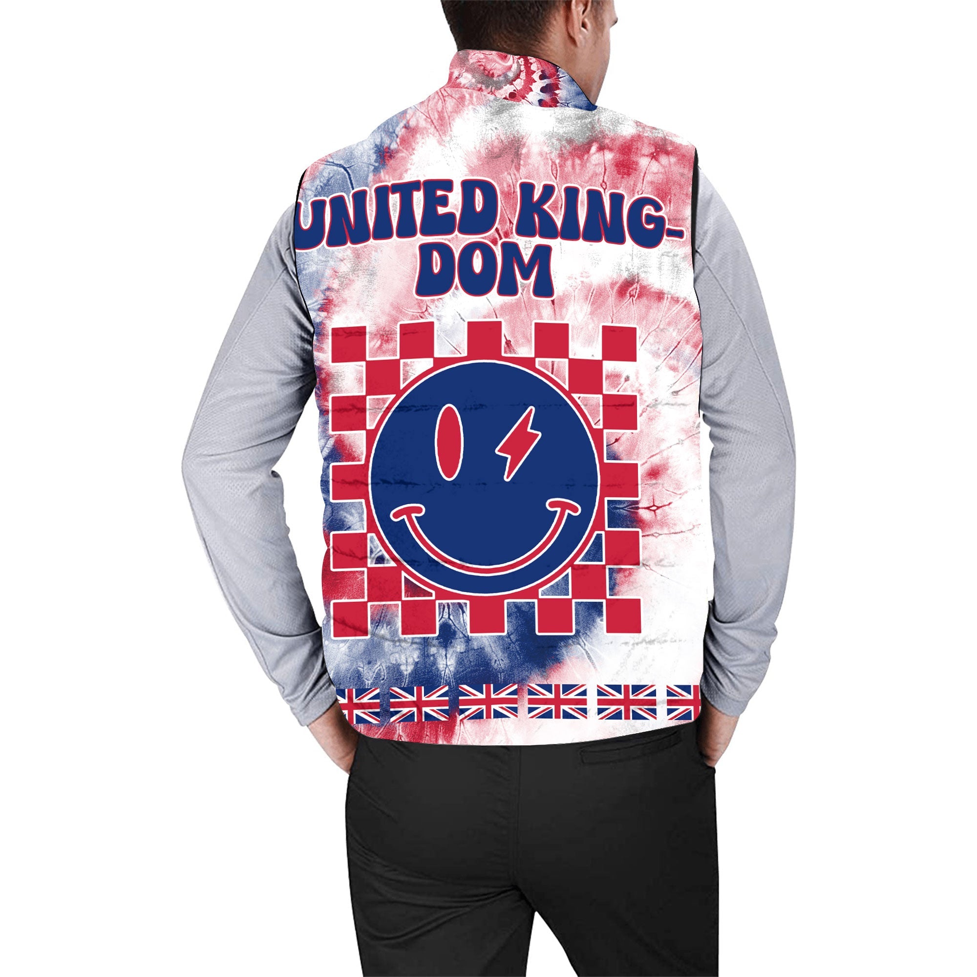 United Kingdom Men Padded Jacket Vest Custom Tie Dye Style 2