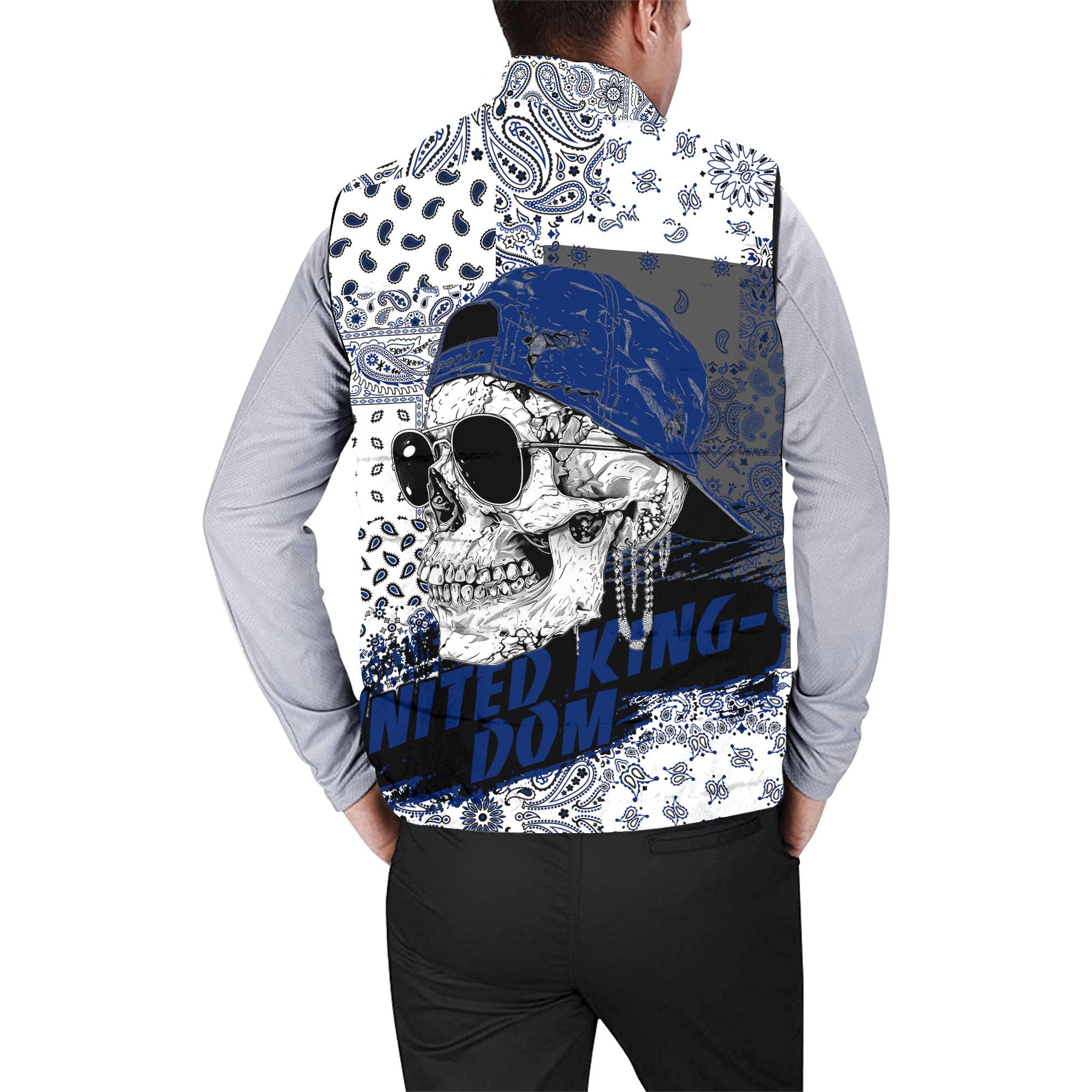 United Kingdom Men Padded Jacket Vest Paisley Flag And Skull Style 2